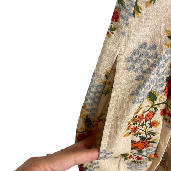 Agua Bendita Menta Sunbaze Floral Print Pleated Mini Dress Beige Size - Picture 7 of 9